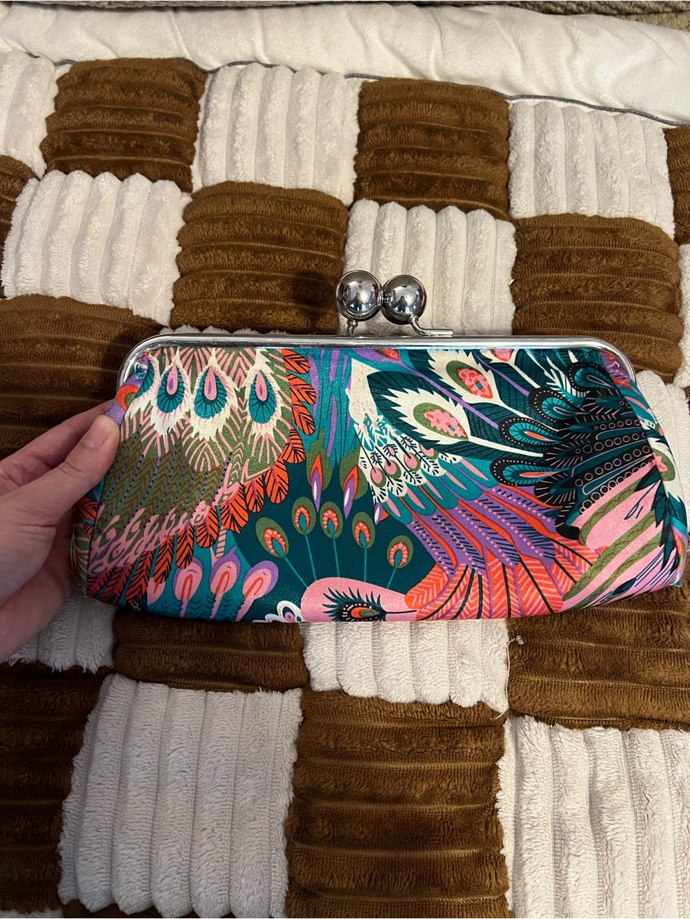 Satin Peacock Colorful Kisslock Clutch